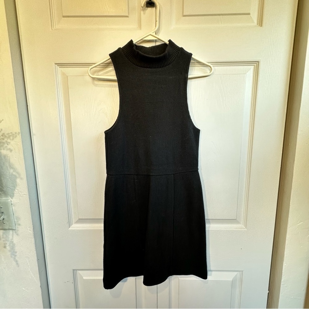 Free People Black Ribbed Knit Mock Neck Sleeveless Fit & Flare Mini Dress Small